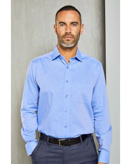 Blue Herringbone Weave Cotton Formal Shirt