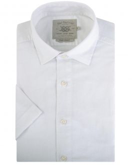 White Linen Blend Short Sleeve Casual Shirt
