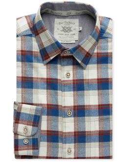 Ecru Herringbone Check Brushed Cotton Casual Shirt
