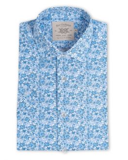 Blue Floral Print Short Sleeve Causal Shirt