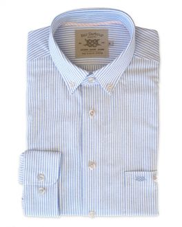 Oxford Weave Blue Stripe Long Sleeve Casual Shirt