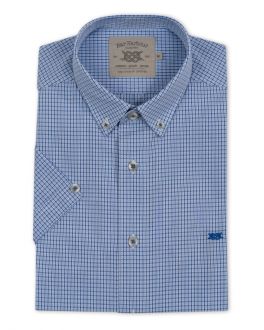 Blue and Navy Thin Check Short Sleeve Casual Shirt