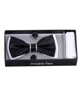 Black and White Bow Tie, Handkerchief and Cufflink Gift Set