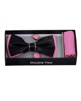 Pink and Black Bow Tie, Handkerchief and Cufflink Gift Set