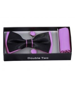 Lilac and Black Bow Tie, Handkerchief and Cufflink Gift Set