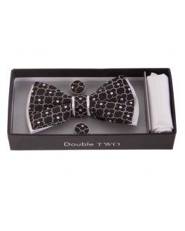 Black Patterned Bow Tie, Handkerchief and Cufflink Gift Set