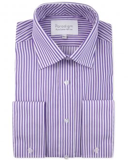 Purple Stripe Double Cuff Luxury Pure Cotton Non-Iron Shirt