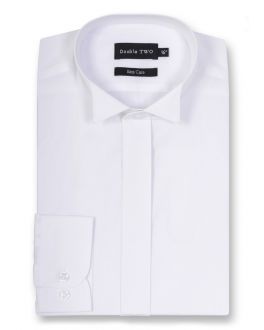Slim Fit White Wing Collar Plain Dress Shirt