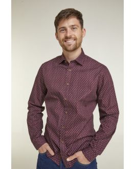 Tailored Fit Burgundy Speckled Print Long Sleeve Casual Shirt
