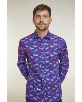 Tailored Fit Navy Horse Print Navy Floral Print Long Sleeve Casual Shirt