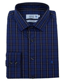 Blue Plain Weave Check Long Sleeve Casual Shirt