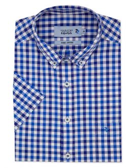 Blue Basket Weave Check Short Sleeve Casual Shirt