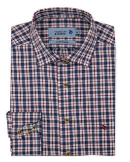 Red & Navy Twill Check Long Sleeve Casual Shirt