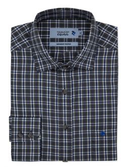 Charcoal Bamboo Blend Twill Check Long Sleeve Casual Shirt