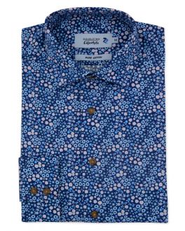Sky Blue Flowerhead Print Long Sleeve Casual Shirt