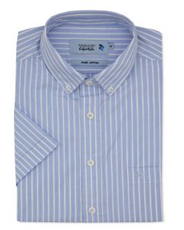 Blue and White Striped Short Sleeve Shirt