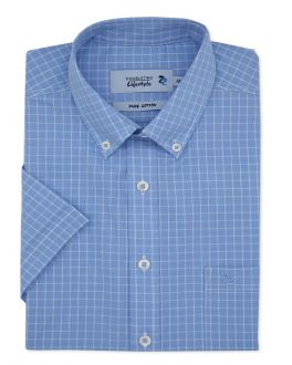 Sky Blue Grid Check Short Sleeve Casual Shirt