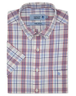 Red & Blue Solid Line Check Short Sleeve Casual Shirt