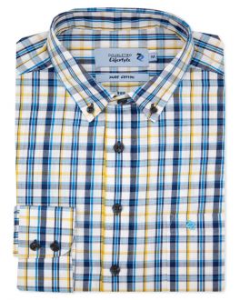 Yellow & Blue Check Long Sleeve Casual Shirt