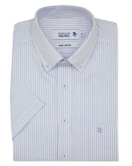 Blue & White Striped Oxford Short Sleeve Casual Shirt