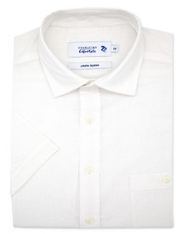 White Linen Blended Short Sleeve Casual Shirt