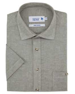 Khaki Linen Blend Short Sleeve Casual Shirt
