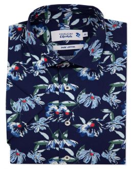 Navy Flower Print Short Sleeve Casual Shirt