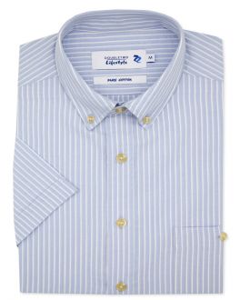 Sky Blue & White Striped Short Sleeve Casual Shirt