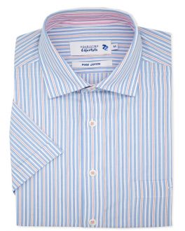 Blue Multi-Striped Short Sleeve Casual Shirt