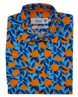 Orange Print Short Sleeve Casual Shirt