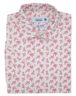Red & White Coral Print Short Sleeve Casual Shirt