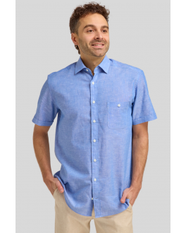 Mid Blue Linen Blend Short Sleeve Shirt