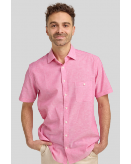 Pink Linen Blend Short Sleeve Shirt