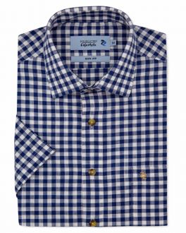 Slim Fit Navy Blue Multi-Weave Check Short Sleeve Casual Shirt