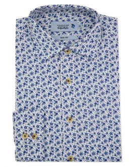 Slim Fit White & Navy Floral Print Long Sleeve Casual Shirt
