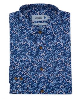 Slim Fit Sky Blue Flowerhead Print Long Sleeve Casual Shirt