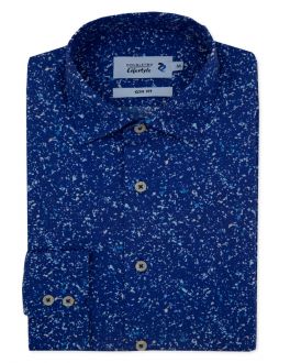 Slim Fit Navy Speckled Print Long Sleeve Casual Shirt