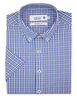 Tailored Fit Navy & Red Grid Check Short Sleeve Casual Shirt