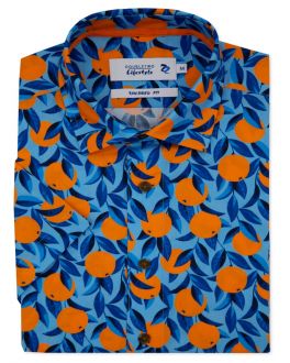 Tailored Fit Orange Print Short Sleeve Casual Shirt