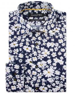 Navy Flower Print Formal Shirt
