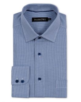 Navy and White Textured Weave Print Formal Shirt