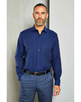 Navy Blue Cotton Shirt with Wine Red Contrast