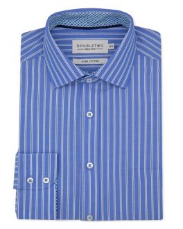 Blue Double Striped Long Sleeve Formal Shirt