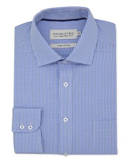 Blue Gingham Check Long Sleeve Formal Shirt