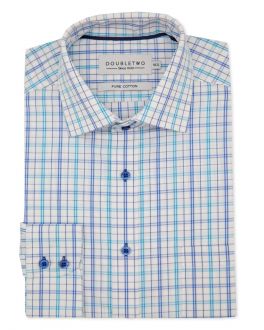 Blue Cross Check Long Sleeve Formal Shirt