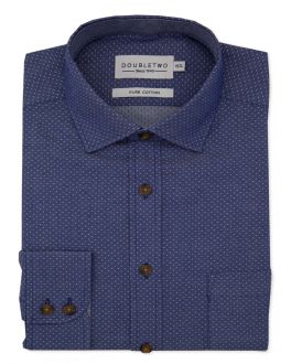 Navy Spotted Long Sleeve Formal Shirt