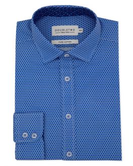 Mid Blue Geometric Print Long Sleeve Formal Shirt