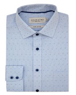 Pale Blue Spotted Dobby Weave Long Sleeve Formal Shirt