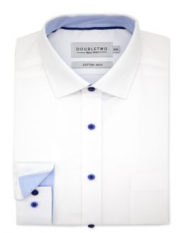 White Diamond Dobby Weave Long Sleeve Formal Shirt with Contrast