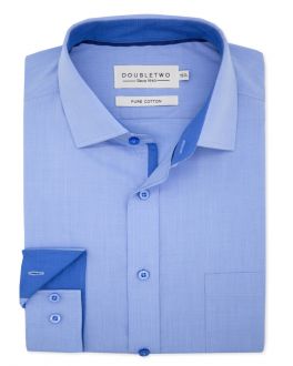 Pale Blue Weave Long Sleeve Formal Shirt with Contrast